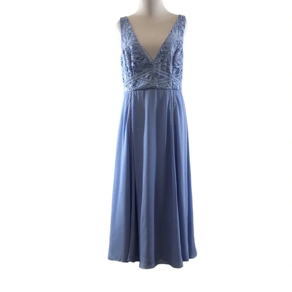 ASOS Dresses & Skirts - Asos Blue Lace V Neck‎ A Line Midi Dress Womens 10 Sleeveless